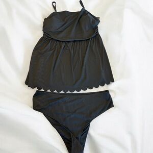 Shein Womens Swim Dress Size 7XL US 28 2 Piece Black Swim Suit with Bottoms NWT